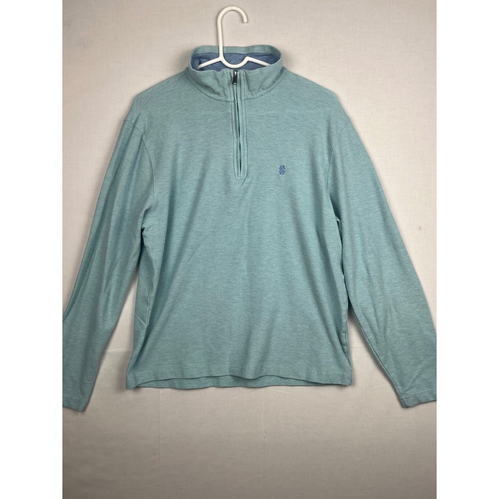 IZOD Mens Quarter Zip Pullover Sweater Size M Blue Textured Long Sleeve Mock Nec